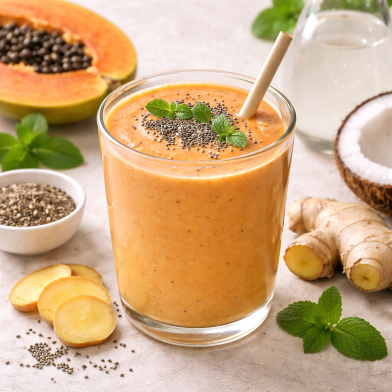 papaya ginger coconut chia seeds smoothie by remedy in recipe